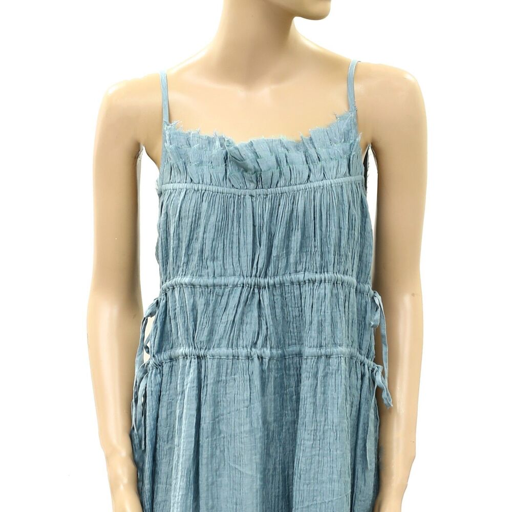 Muse Assembly Textured Midi Dress Ruffle Tiered Sleeveless Solid Blue S 291477 - Picture 3 of 7